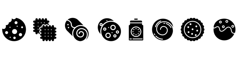 Cookie icon vector set. Pastry illustration sign collection. Biscuit symbol. Baked goods Logo. Collection of Cookies web icons.