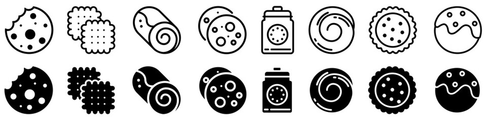 Cookie icon vector set. Pastry illustration sign collection. Biscuit symbol. Baked goods Logo. Collection of Cookies web icons.