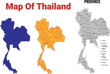 Set of three Thailand maps including one with provincial boundaries and two standard styles – perfect for educational, digital design, presentations, and geographic projects