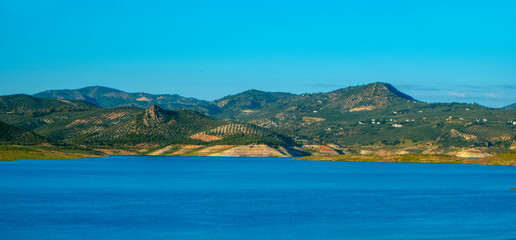 Obraz premium Iznajar reservoir, Spain, panoramic format