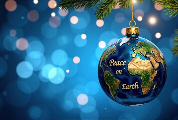 World Map Christmas Ornament with "Peace on Earth" Inscription