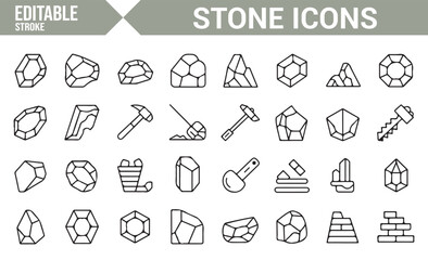 Fototapeta premium Mining and Rock Icons | Editable Stone, Excavation, and Tool Symbols for Design