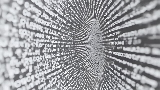 Spiral Digital Code in White on Black Background