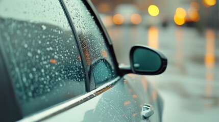 City Lights Through Rainy Glass, vibrant reflections of urban life merging with nature's touch, a moment of serenity amidst the hustle