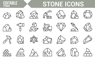 Collection of Mining Icons | Editable Stone, Rock, and Excavation Symbols