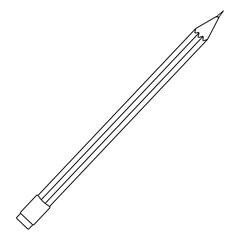 Coloring page with contour drawing of classic sharpened pencil with eraser. For entertaining kids, back to school or education black and white design, DIY craft, educational concept, classroom decor.