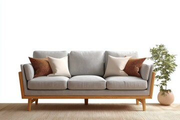 Fototapeta premium Modern Gray Sofa with Wooden Legs