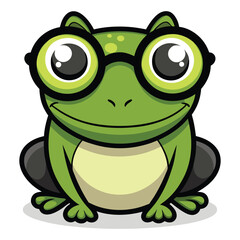 Fototapeta premium Cute Green Cartoon Frog with Round Glasses Vector Illustration