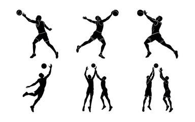 Dynamic Basketball Player Silhouettes Bundle – Slam Dunks, Jumps, and Defense Actions