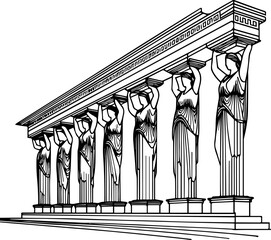 Classical Greek temple with Caryatids supporting a lintel  