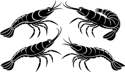Vector silhouette of a couple of shrimps on a white background. Symbol of ocean animal