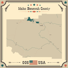Large and accurate map of Benewah County, Idaho, USA with vintage colors.