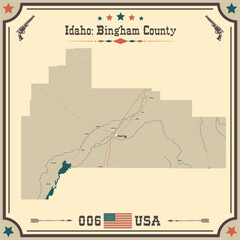 Large and accurate map of Bingham County, Idaho, USA with vintage colors.