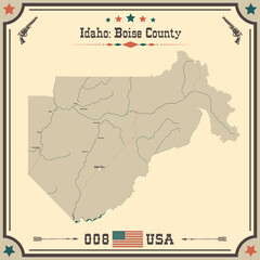 Large and accurate map of Boise County, Idaho, USA with vintage colors.