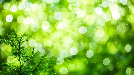 Obraz premium Vibrant Green Bokeh Background with Pine Branch