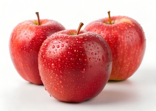 Fresh red apples with water droplets, perfect for healthy food or fruit themes