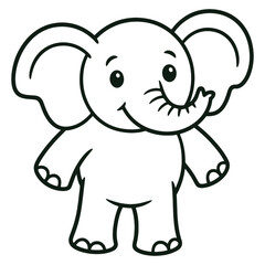 Cute Cartoon Elephant Line Art Illustration Adorable Elephant Drawing for Coloring Book

