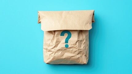 Paper Bag with Question Mark on Blue Background