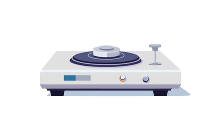 The image showcases a stylized vector illustration of a white laboratory turntable apparatus against a plain white background.  The apparatus features a circular, dark gray platform akin to a