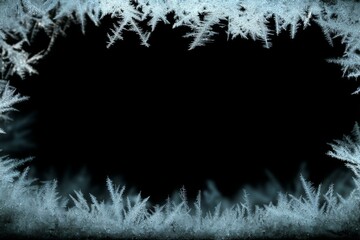Frozen Ice Crystal Frame on Black Background