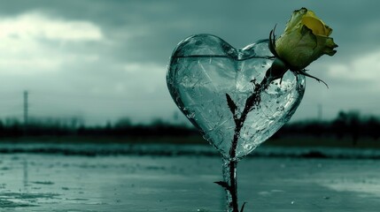 Heart Vase with Rose on a Cloudy Day