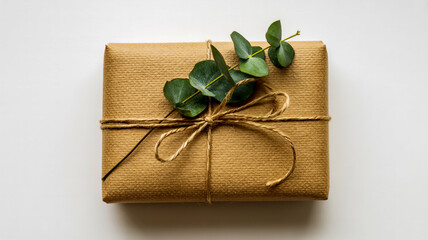A top-down view of a wrapped package on a white background
