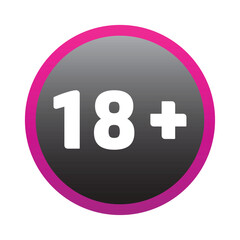18 plus only icon. Age limit under 18 years old is forbidden circle sign symbol vector illustration. Under 18 sign in on white background. Over 18 only censored. Eighteen age older forbidden.
