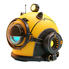 Cartoon helmet with headlamp yellow and black safety gear isolated on transparent background