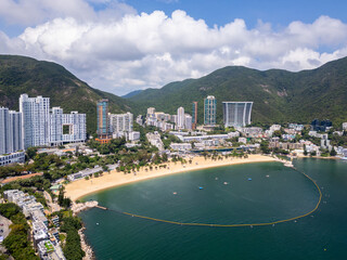 Repulse Bay, Hong Kong: Aerial view of the famous Repulse Bay beach town in the south part of Hong Kong island in China.