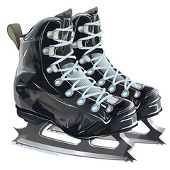 Cartoon black ice skates pair isolated on transparent background
