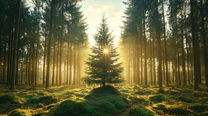Tree in Forest with Sunlight