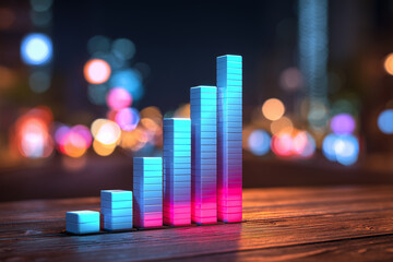 Glowing Graph with Rising Neon Bars