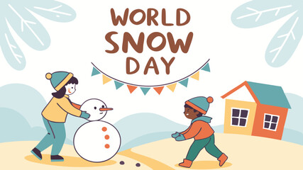 Fun And Colorful World Snow Day Illustration With Children Playing In Snow, Sledding, And Winter Trees For Holiday And Seasonal Design