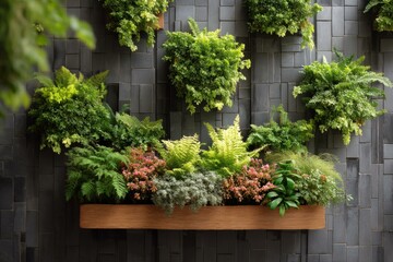 Vertical Garden Wall with Wooden Planters