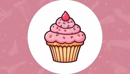 Delicious Pink Cupcake with Sprinkles A Sweet Treat Illustration