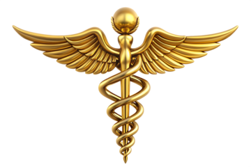 Golden caduceus medical symbol isolated -  on a white background AI
