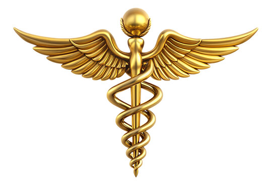 Golden caduceus medical symbol isolated - on a white background AI