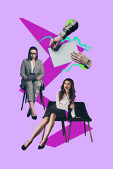 3d poster image vertical pop art collage of happy businesswoman businessman hold laptop freelancer occupation manager job workload