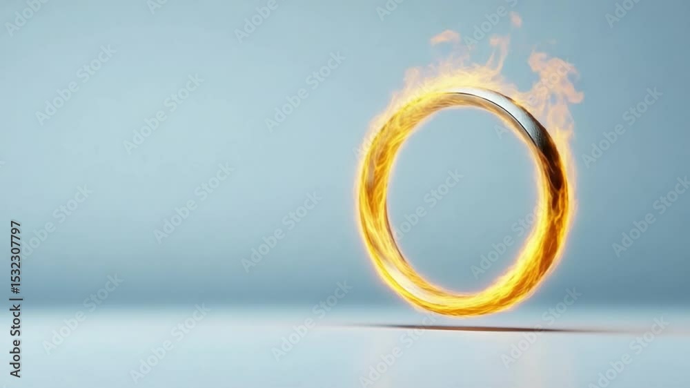Poster Burning Ring: A dynamic image of a singular ring, engulfed in flames, presenting a visually compelling symbol of energy, transformation, and symbolic power.