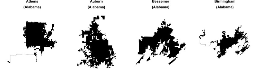 Obraz premium Athens, Auburn, Bessemer, Birmingham outline maps