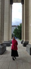 NOVAT, NOVOSIBIRSK - 08 JUNE 2025: Opera and Ballet Theatre NOVAT.  Woman posing in Interior and facade and some details.
