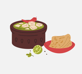 Palak Paneer with Parotta and Lime Illustration