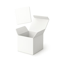 Clean, white box with open lid and floating lid above it, showcasing minimalist design ideal for packaging or presentation. simplicity evokes sense of elegance and versatility