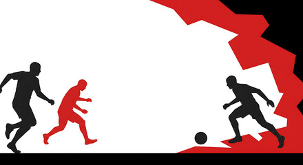 Soccer Players Silhouetted in Action with Red and Black Geometric Background