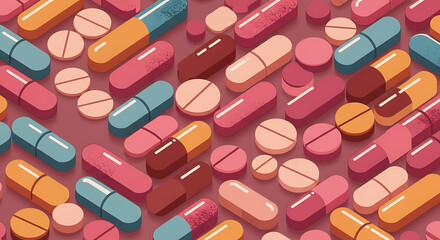 Colorful Pharmaceutical Pills and Tablets Arranged in a Patterned Composition