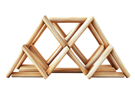 Geometric wooden structure isolated on transparent background
