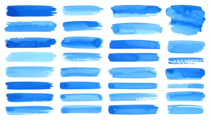Fototapeta premium Blue paint brush strokes in watercolor isolated on white background for artistic and creative design