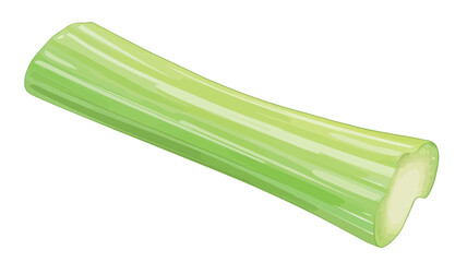 A high-resolution close-up image depicts a single, fresh celery stalk against a stark white background.  The stalk is presented horizontally, showcasing its pale green hue and characteristic ribbed