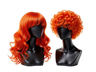 Fototapeta premium Vibrant Orange Wigs A Bold Fashion Statement with Curly and Wavy Styles on Display