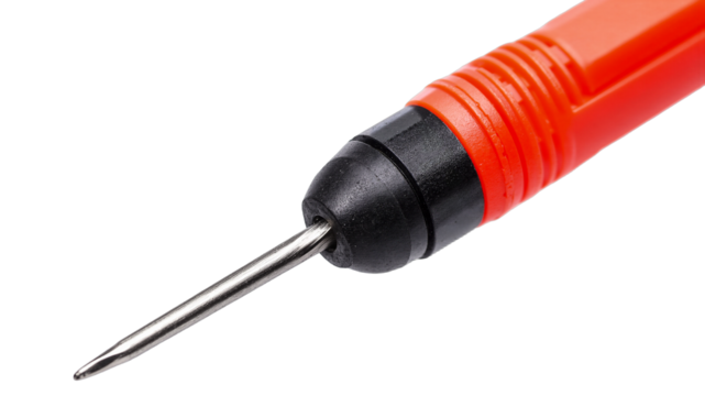 Red pen with a pointed tip on a transparent background for writing  